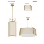 4 Light Pendant Gold/Cream Drum Shade w/ White Fabric Diffuser