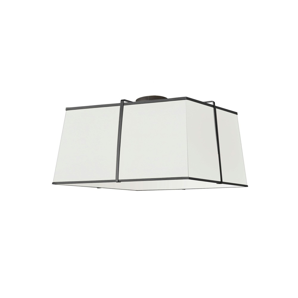 3 Light Black Flush Mount White Shade w/ White Fabric Diffuser