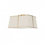 3 Light Gold Flush Mount Cream Shade w/ White Fabric Diffuser