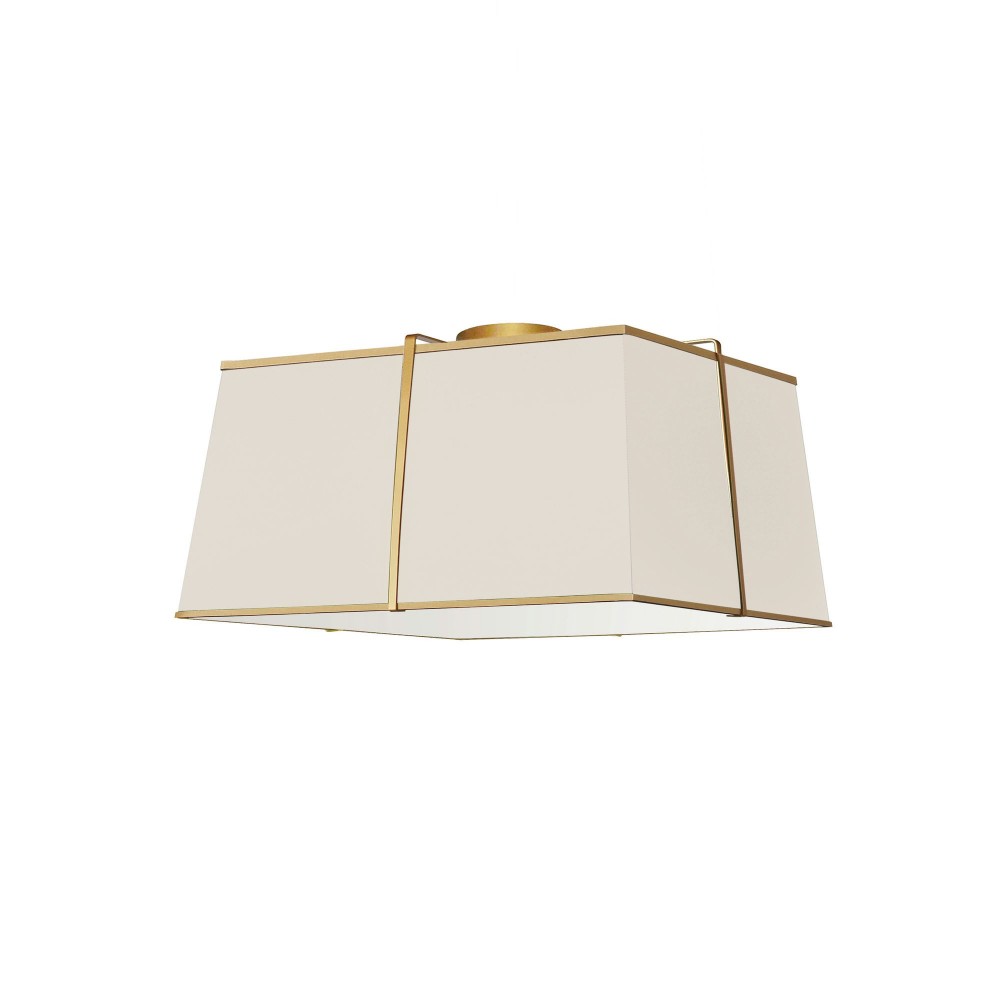 3 Light Gold Flush Mount Cream Shade w/ White Fabric Diffuser