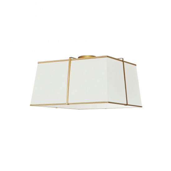 3 Light Gold Flush Mount White Shade w/ White Fabric Diffuser