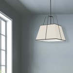 1 Light Black Pendant Cream Shade w/ White Fabric Diffuser