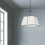 1 Light Black Pendant White Shade w/ White Fabric Diffuser