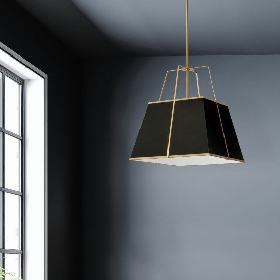 1 Light Gold Pendant Black Shade w/ White Fabric Diffuser