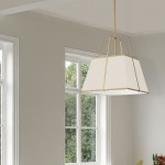 1 Light Gold Pendant Cream Shade w/ White Fabric Diffuser