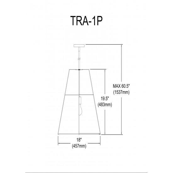 1 Light Trapezoid Pendant Black/Cream Shade w/ White Fabric Diffuser