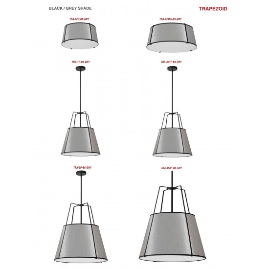 1 Light Trapezoid Pendant Black Grey Shade with 790 Diffuser