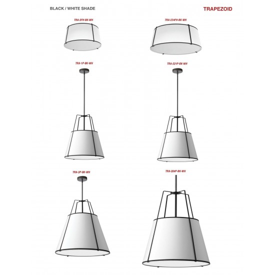 1 Light Trapezoid Pendant Black White Shade with 790 Diffuser