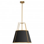 1 Light Trapezoid Pendant Gold/Black Shade w/ White Fabric Diffuser