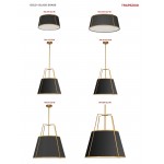 1 Light Trapezoid Pendant Gold/Black Shade w/ White Fabric Diffuser