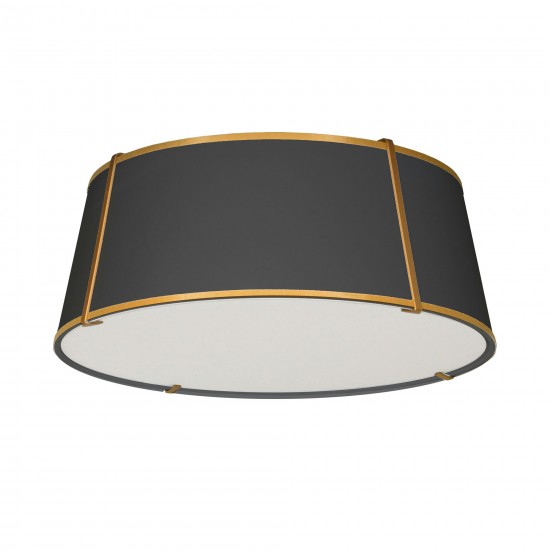 4 Light Trapezoid FlushMount Gold/Black Shade w/ White Fabric Diffuser