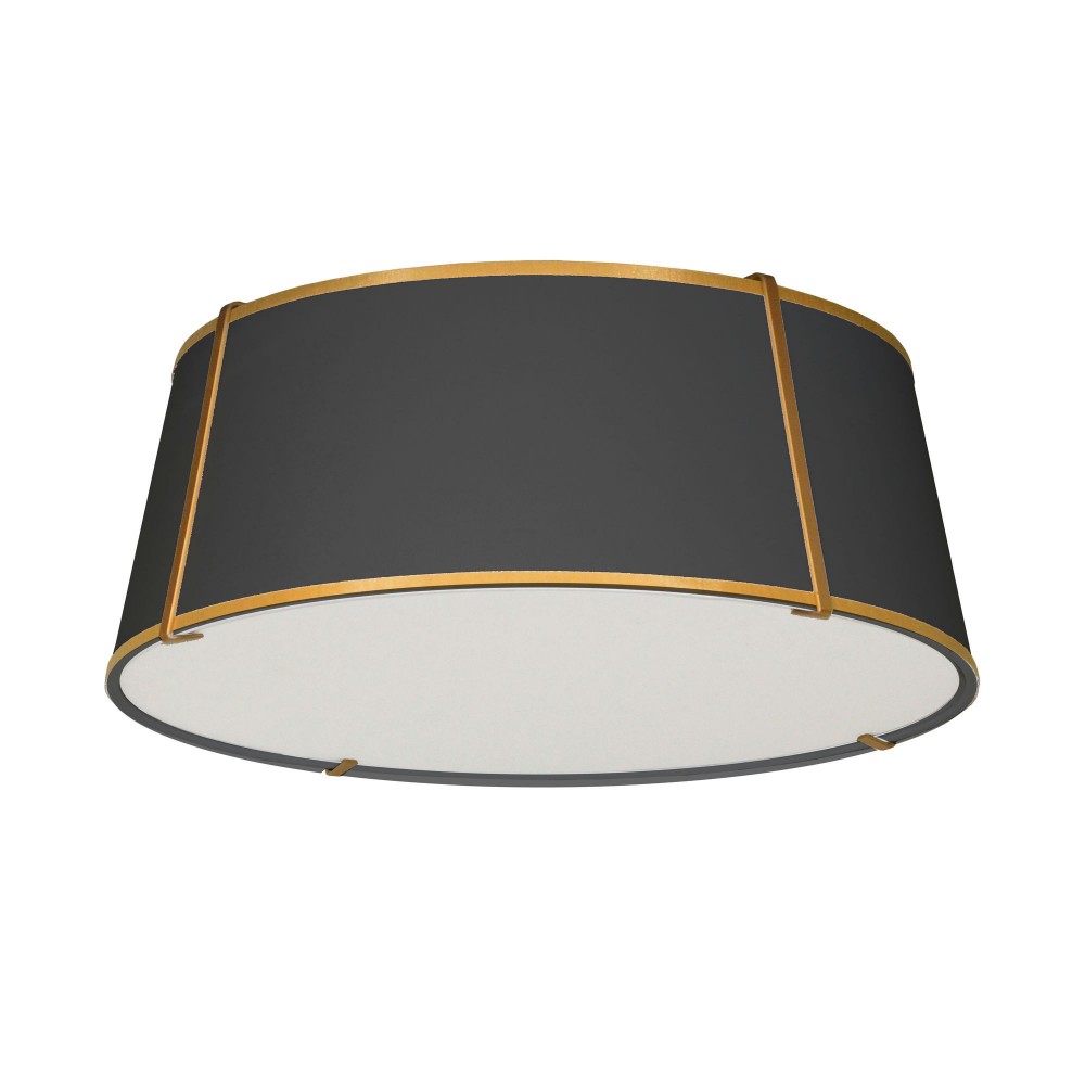 4 Light Trapezoid FlushMount Gold/Black Shade w/ White Fabric Diffuser