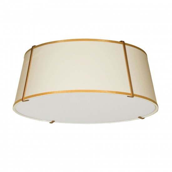 4 Light Trapezoid Flushmount Gold/Cream Shade w/ White Fabric Diffuser