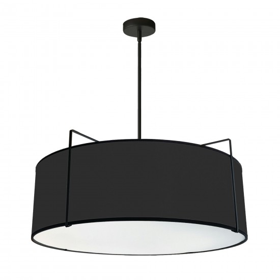 4 Light Drum Pendant Black Shade w/ White Fabric Diffuser