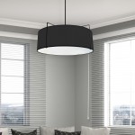 4 Light Drum Pendant Black Shade w/ White Fabric Diffuser