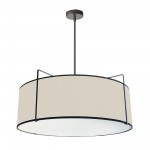 4 Light Drum Pendant Black/Cream Shade w/ White Fabric Diffuser