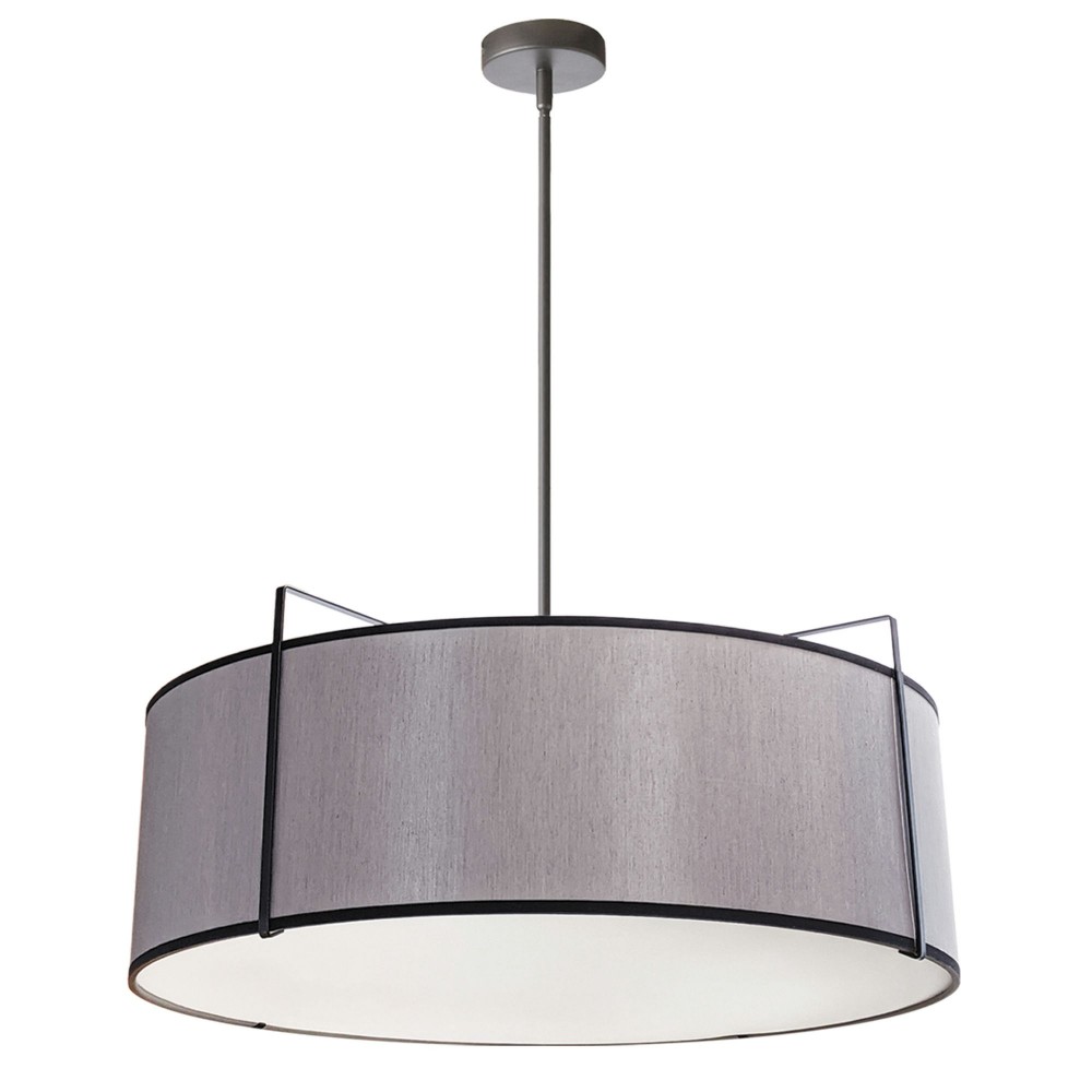 4 Light Drum Pendant, Black/Grey Shade, 790 Diffuser,Black