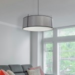 4 Light Drum Pendant, Black/Grey Shade, 790 Diffuser,Black