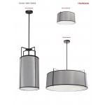 4 Light Drum Pendant, Black/Grey Shade, 790 Diffuser,Black