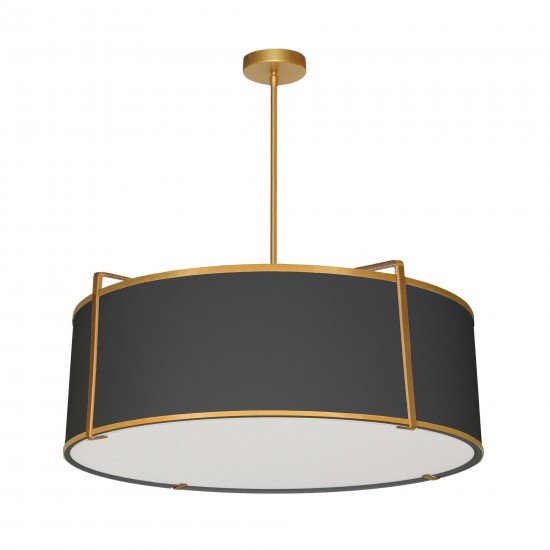 4 Light Drum Pendant, Gold / Black Shade with 790 Diffuser