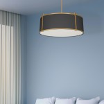 4 Light Drum Pendant, Gold / Black Shade with 790 Diffuser