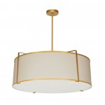 4 Light Drum Pendant Gold/Cream Shade w/ White Fabric Diffuser