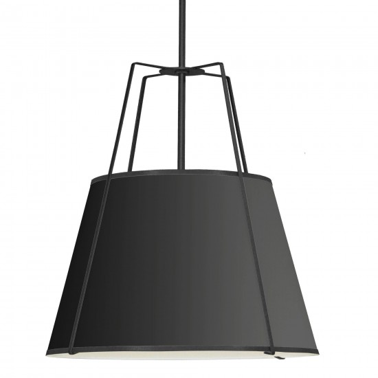 4 Light Trapezoid Pendant Black Shade w/ White Fabric Diffuser