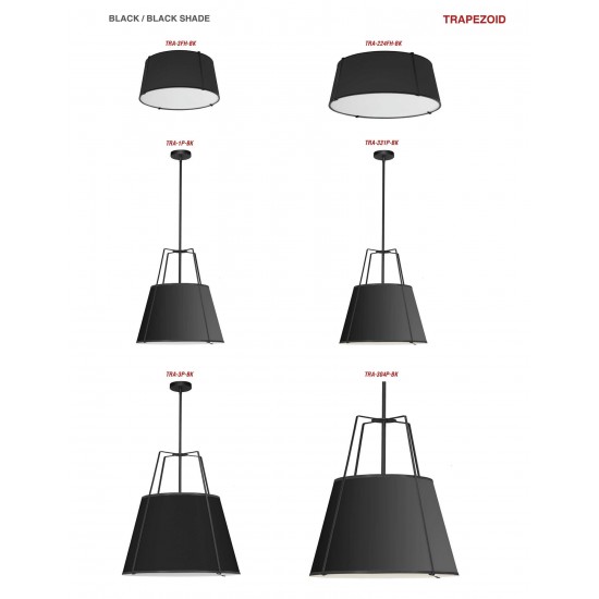 4 Light Trapezoid Pendant Black Shade w/ White Fabric Diffuser