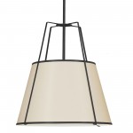 4 Light Trapezoid Pendant Cream Shade w/ White Fabric Diffuser