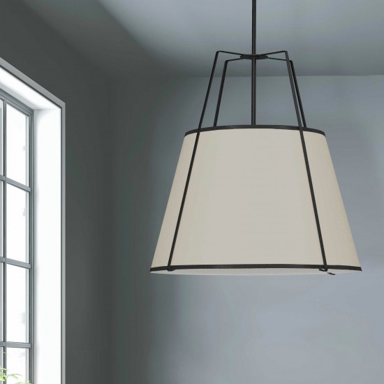 4 Light Trapezoid Pendant Cream Shade w/ White Fabric Diffuser