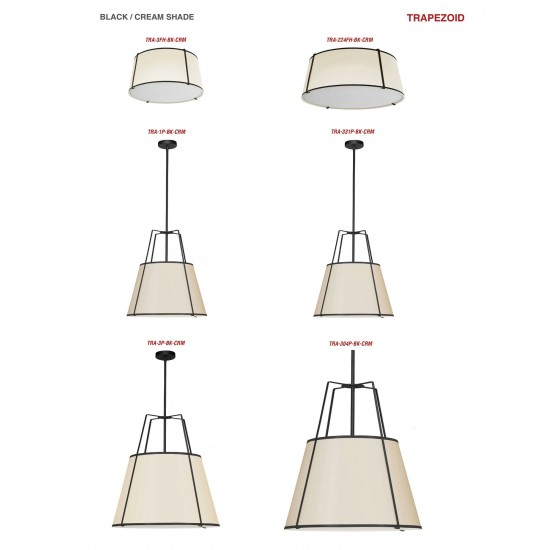 4 Light Trapezoid Pendant Cream Shade w/ White Fabric Diffuser