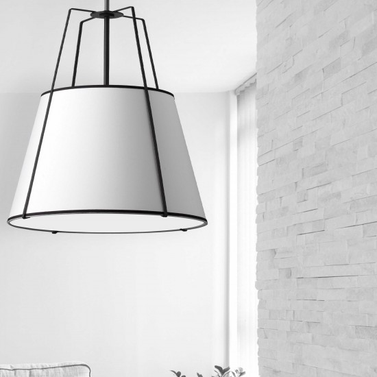 4 Light Trapezoid Pendant White Shade w/ White Fabric Diffuser