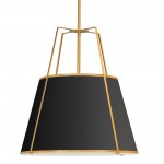 4 Light Trapezoid Pendant Black, Gold Shade w/ White Fabric Diffuser