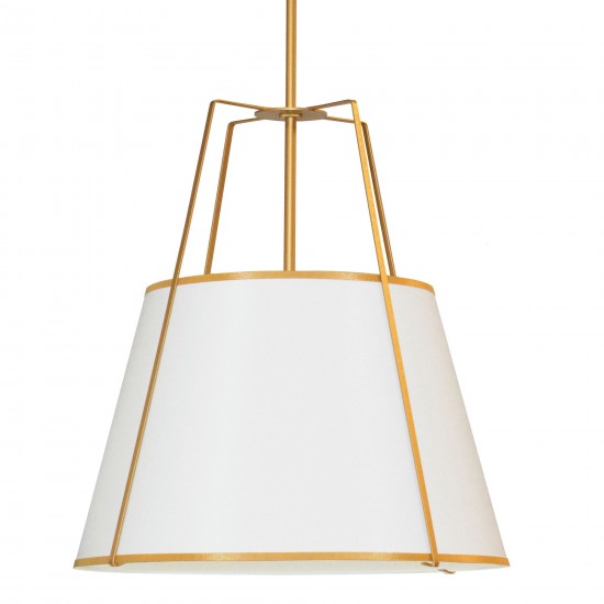 4 Light Trapezoid Pendant White Shade w/ White Fabric Diffuser, Gold Tubing