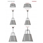 3 Light Trapezoid Pendant Black/Grey Shade w/ White Fabric Diffuser