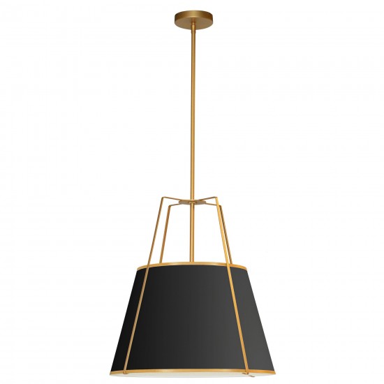 3 Light Trapezoid Pendant Gold/Black Shade w/ White Fabric Diffuser, Long