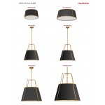 3 Light Trapezoid Pendant Gold/Black Shade w/ White Fabric Diffuser, Long