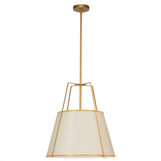 3 Light Trapezoid Pendant Gold/Cream Shade w/ White Fabric Diffuser