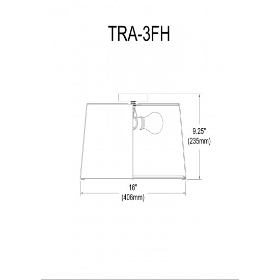 3 Light Trapezoid FlushMount Black Shade w/ White Fabric Diffuser