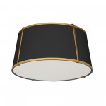 3 Light Trapezoid FlushMount Gold/Black Shade w/ White Fabric Diffuser