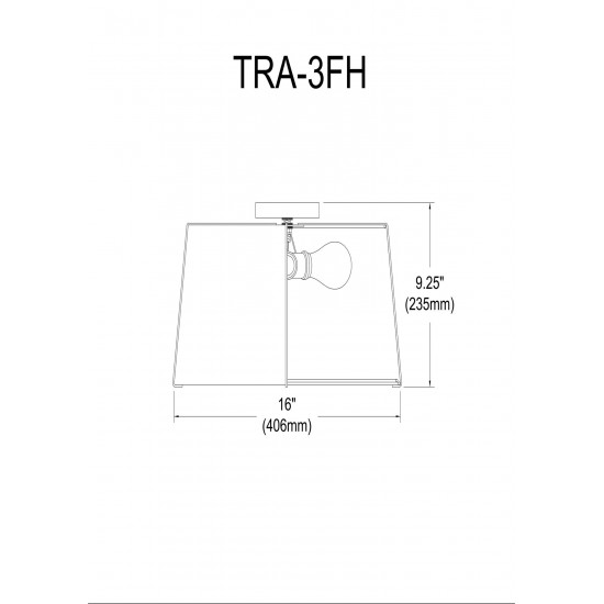 3 Light Trapezoid FlushMount Gold/Black Shade w/ White Fabric Diffuser