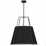 3 Light Trapezoid Pendant Black Shade w/ White Fabric Diffuser, TRA-3P-BK