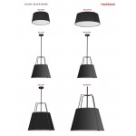 3 Light Trapezoid Pendant Black Shade w/ White Fabric Diffuser, TRA-3P-BK