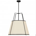 3 Light Trapezoid Pendant Black/Cream Drum Shade w/ White Fabric Diffuser