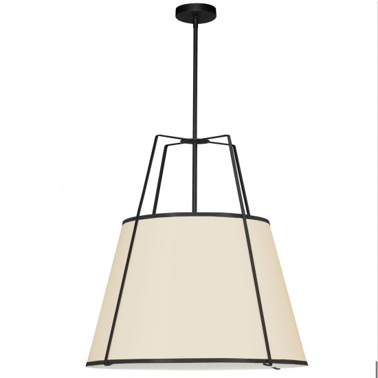 3 Light Trapezoid Pendant Black/Cream Drum Shade w/ White Fabric Diffuser