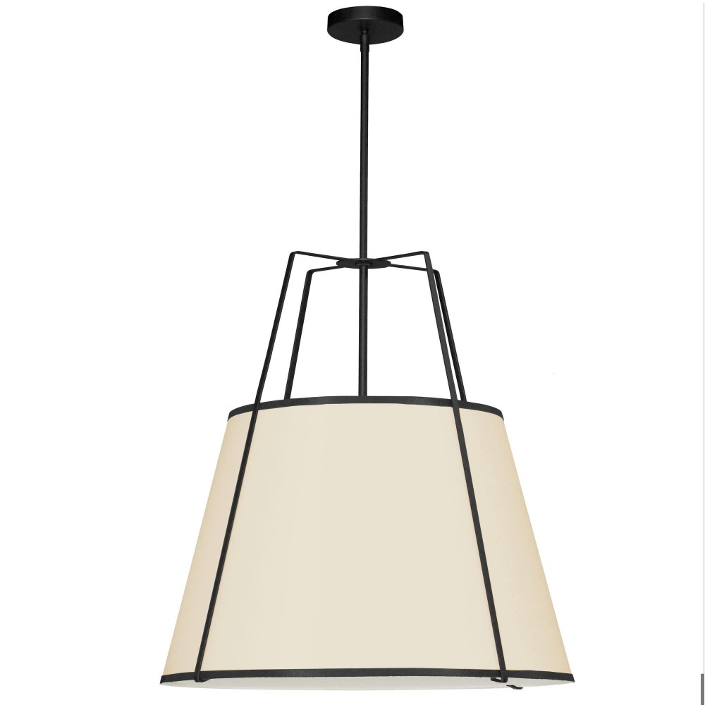 3 Light Trapezoid Pendant Black/Cream Drum Shade w/ White Fabric Diffuser