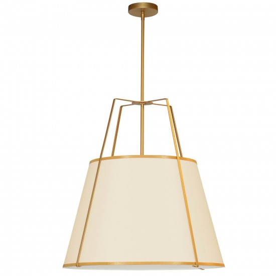 3 Light Trapezoid Pendant Gold/Cream Drum Shade w/ White Fabric Diffuser