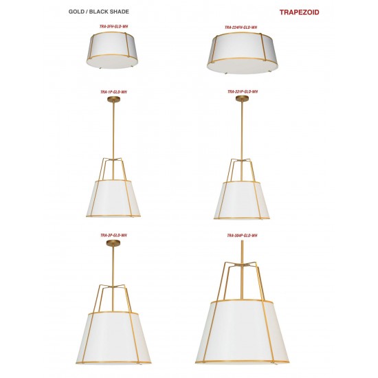 3 Light Trapezoid Pendant Gold frame and White Shade w/790 Diffuser