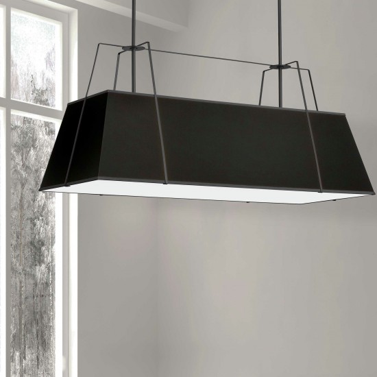 Trapezoid 4 Light Horizontal Chandelier Black Shade w/ White Fabric Diffuser