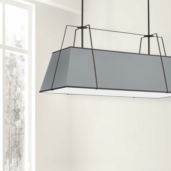 4 Light Horizontal Chandelier Black/Grey Shade w/ White Fabric Diffuser